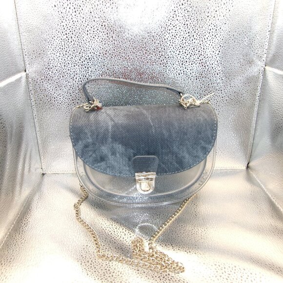 Trendy Vegan Clear Crossbody with Denim Color back and handle - Picture 1 of 6